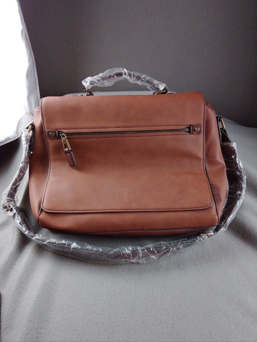 Aldo Tan Pebble Leather Messenger Bag